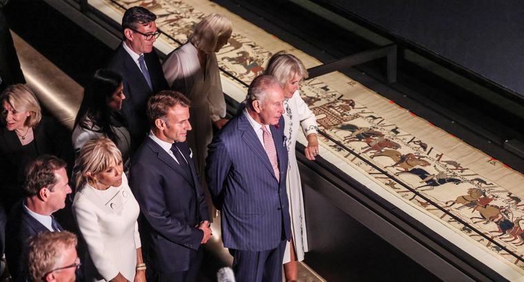 King Charles III, French President Macron hail nations’ ties as they view Bayeux Tapestry in London
