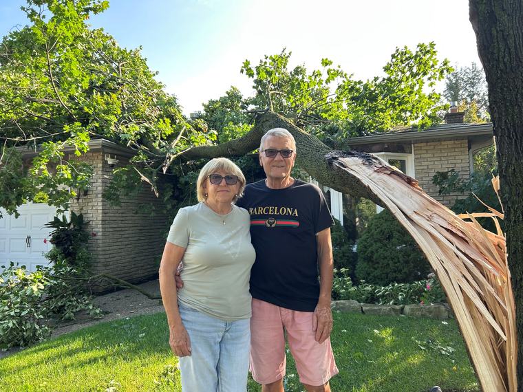 Tree splits during storm and falls onto roof of Kitchener couple’s home